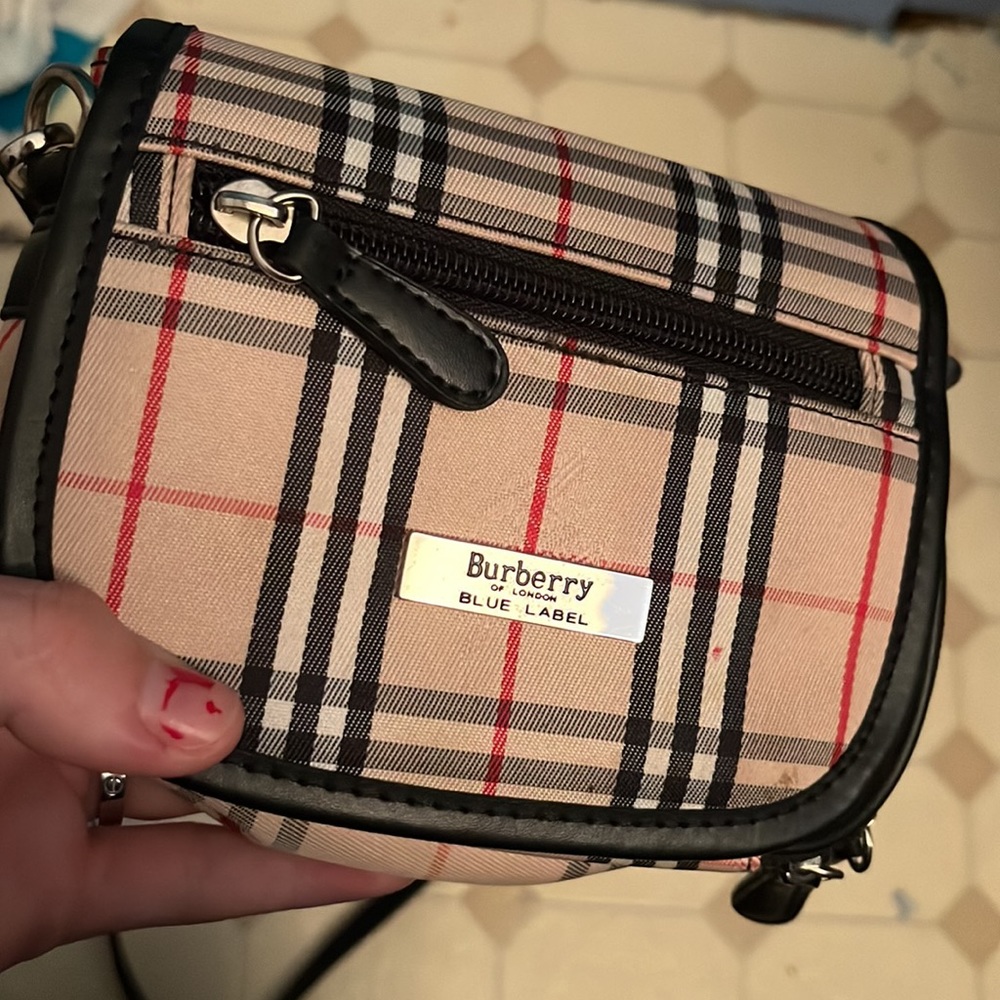 Vintage Check and Leather Wallet Soulder Bag Burberry of London Blue Label